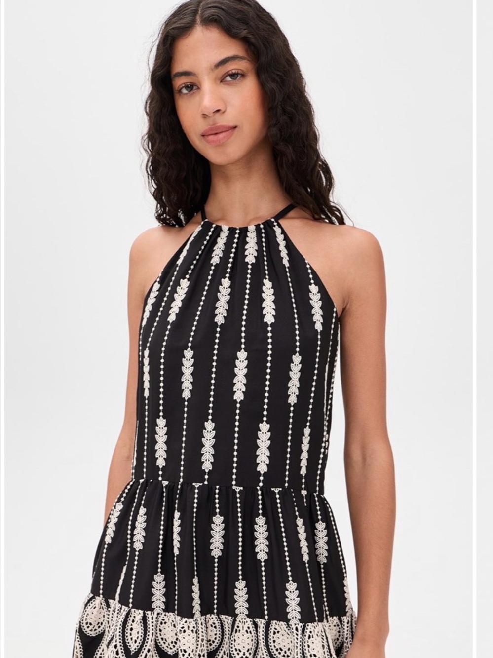 Ramy Brook Black Halter Dress with White Embroidered Stripes